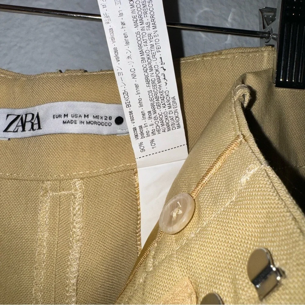 Zara Women Yellow Mid Rise Wide Leg Blend Limited Edition Formal‎ Pants Sz M